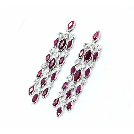 Earrings 3.69ctw Round Diamonds 13.70ctw GIA Burmese Ruby Platinum 70x14.5mm 22.9g 225030023