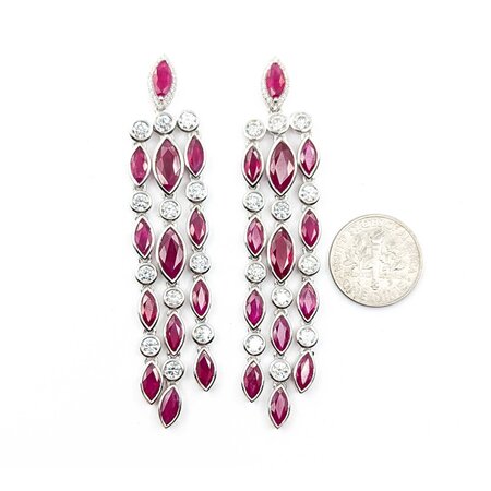 Earrings 3.69ctw Round Diamonds 13.70ctw GIA Burmese Ruby Platinum 70x14.5mm 22.9g 225030023