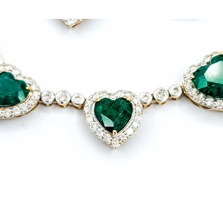 Necklace 10.27ctw Round Diamonds 19.65ctw Emerald 14ky 18" 39.2g 225030036