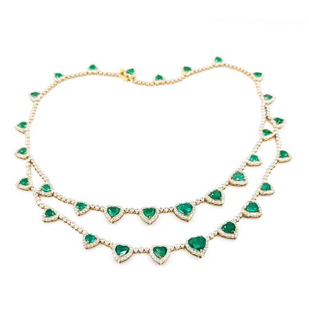 Necklace 10.27ctw Round Diamonds 19.65ctw Emerald 14ky 18" 39.2g 225030036