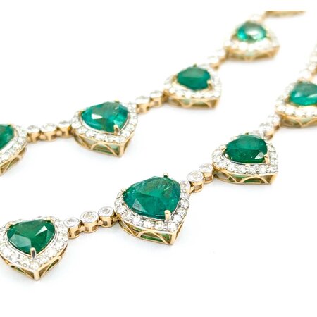 Necklace 10.27ctw Round Diamonds 19.65ctw Emerald 14ky 18" 39.2g 225030036