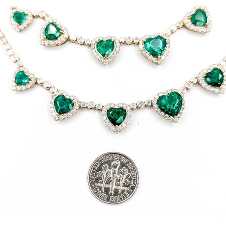 Necklace 10.27ctw Round Diamonds 19.65ctw Emerald 14ky 18" 39.2g 225030036