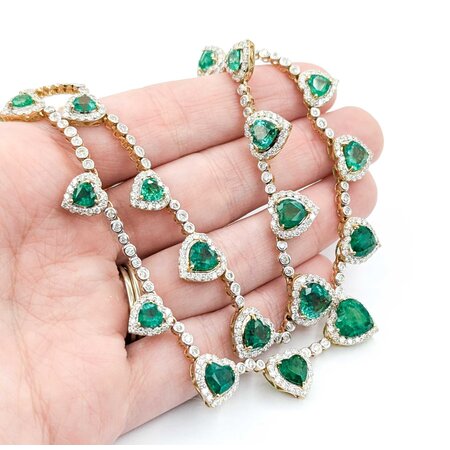 Necklace 10.27ctw Round Diamonds 19.65ctw Emerald 14ky 18" 39.2g 225030036