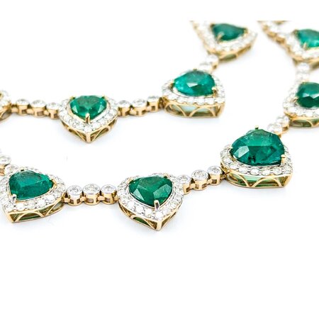 Necklace 10.27ctw Round Diamonds 19.65ctw Emerald 14ky 18" 39.2g 225030036