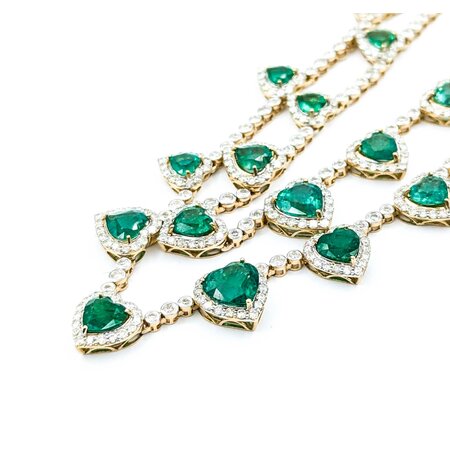 Necklace 10.27ctw Round Diamonds 19.65ctw Emerald 14ky 18" 39.2g 225030036