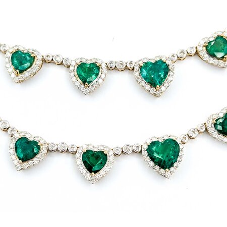 Necklace 10.27ctw Round Diamonds 19.65ctw Emerald 14ky 18" 39.2g 225030036