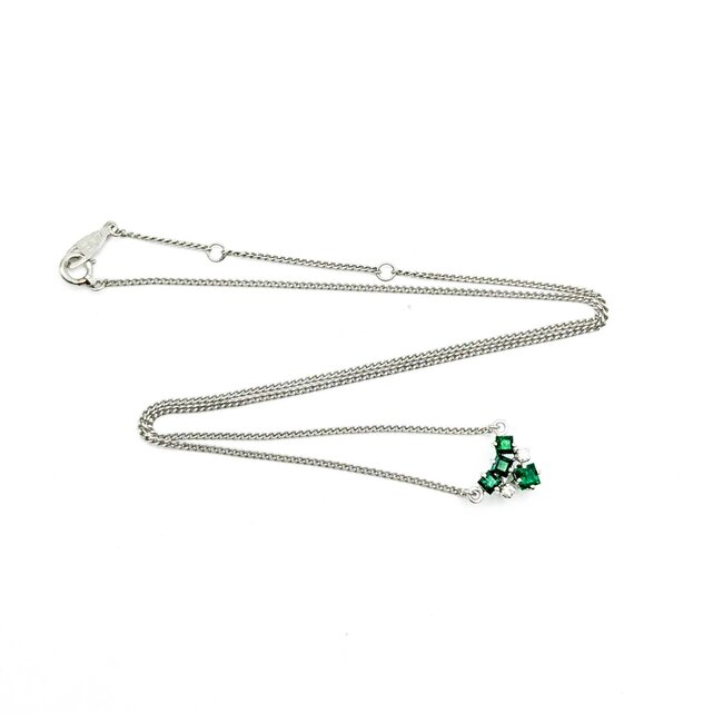 Necklace .04ctw Round Diamonds .50ctw Emerald 900pt 14-15-16" 4.12g 125020008