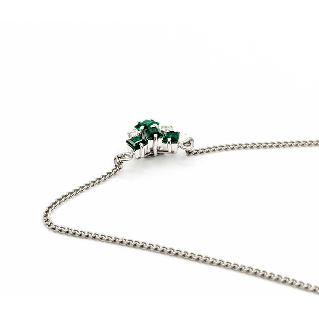 Necklace .04ctw Round Diamonds .50ctw Emerald 900pt 14-15-16" 4.12g 125020008