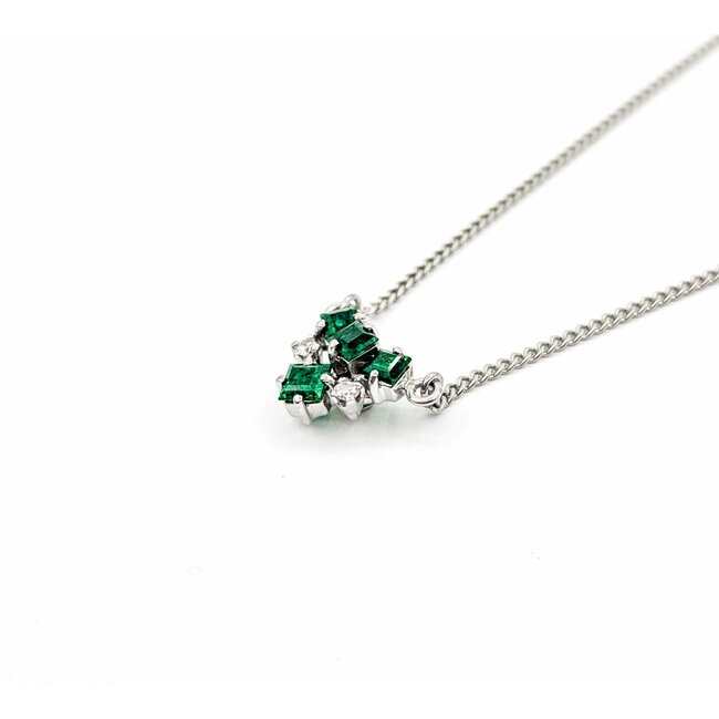 Necklace .04ctw Round Diamonds .50ctw Emerald 900pt 14-15-16" 4.12g 125020008