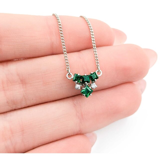 Necklace .04ctw Round Diamonds .50ctw Emerald 900pt 14-15-16" 4.12g 125020008
