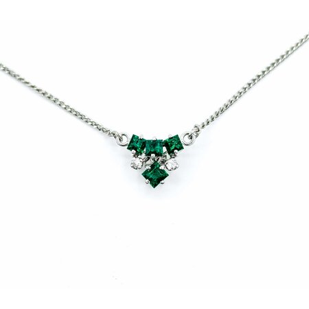 Necklace .04ctw Round Diamonds .50ctw Emerald 900pt 14-15-16" 4.12g 125020008