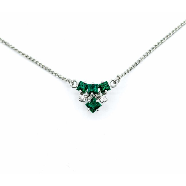 Necklace .04ctw Round Diamonds .50ctw Emerald 900pt 14-15-16" 4.12g 125020008