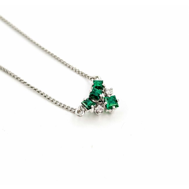 Necklace .04ctw Round Diamonds .50ctw Emerald 900pt 14-15-16" 4.12g 125020008