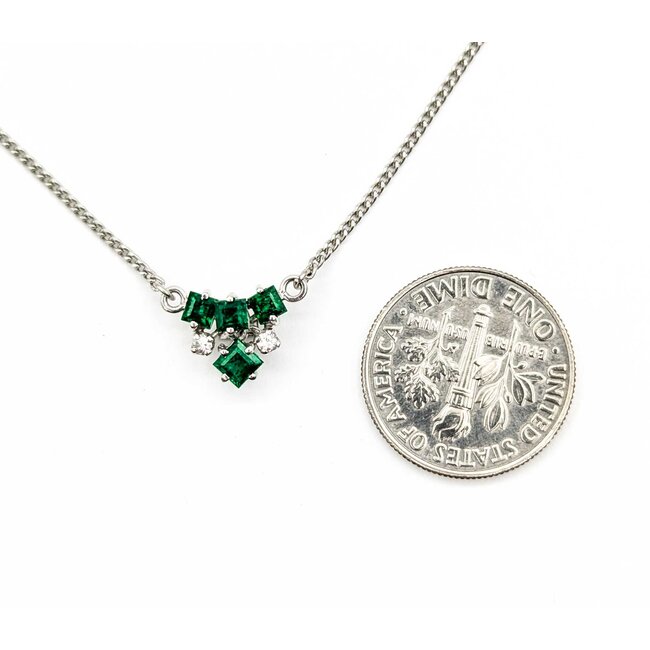 Necklace .04ctw Round Diamonds .50ctw Emerald 900pt 14-15-16" 4.12g 125020008