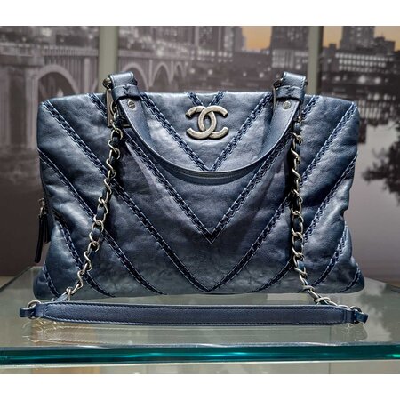 Handbag Chanel V Stich 2Way Navy Shopping Tote 125035021