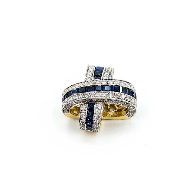 Pendant Crossover Slide 1.69ctw Round Diamonds 2.07ctw Sapphires 18ktt 20.5x20.5mm 10.57g 225030052