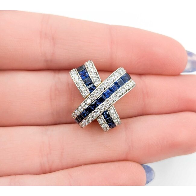 Pendant Crossover Slide 1.69ctw Round Diamonds 2.07ctw Sapphires 18ktt 20.5x20.5mm 10.57g 225030052