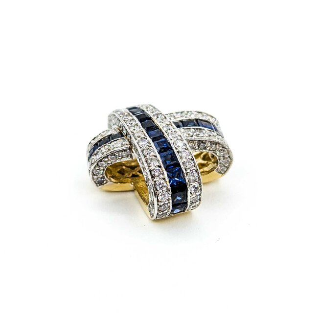 Pendant Crossover Slide 1.69ctw Round Diamonds 2.07ctw Sapphires 18ktt 20.5x20.5mm 10.57g 225030052