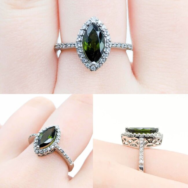 Ring Halo .25ctw Round Diamonds 1.05ct Green Tourmaline 14kw Sz7 3.84g 225030046