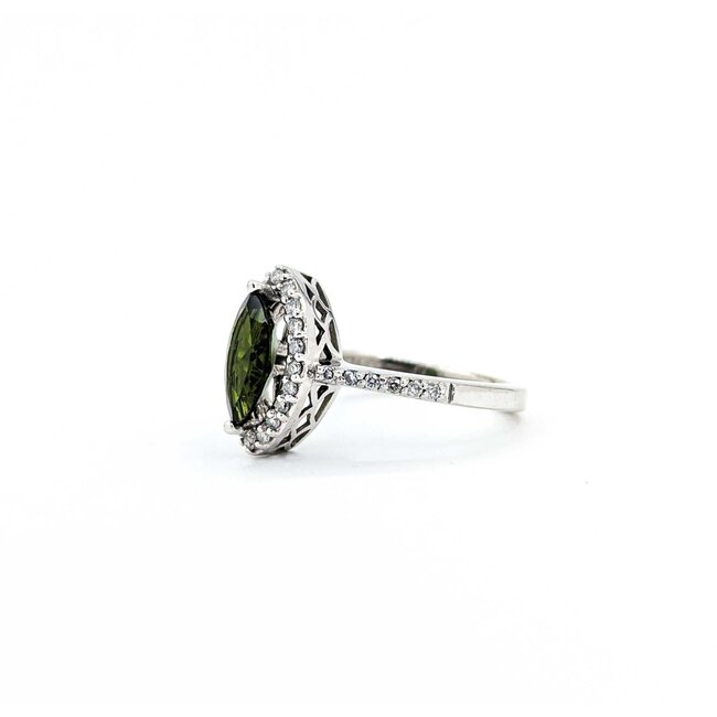Ring Halo .25ctw Round Diamonds 1.05ct Green Tourmaline 14kw Sz7 3.84g 225030046