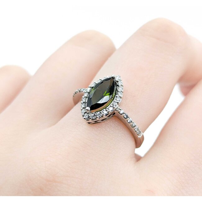 Ring Halo .25ctw Round Diamonds 1.05ct Green Tourmaline 14kw Sz7 3.84g 225030046