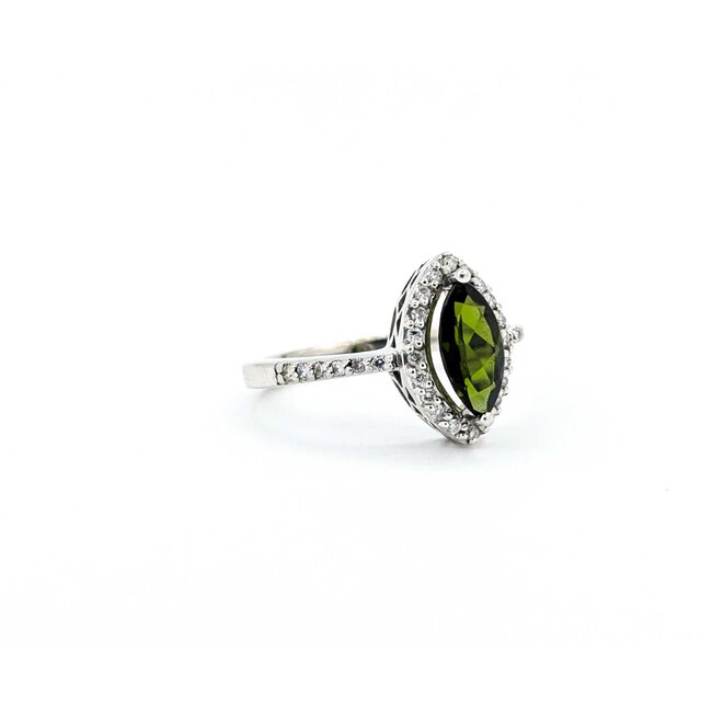 Ring Halo .25ctw Round Diamonds 1.05ct Green Tourmaline 14kw Sz7 3.84g 225030046