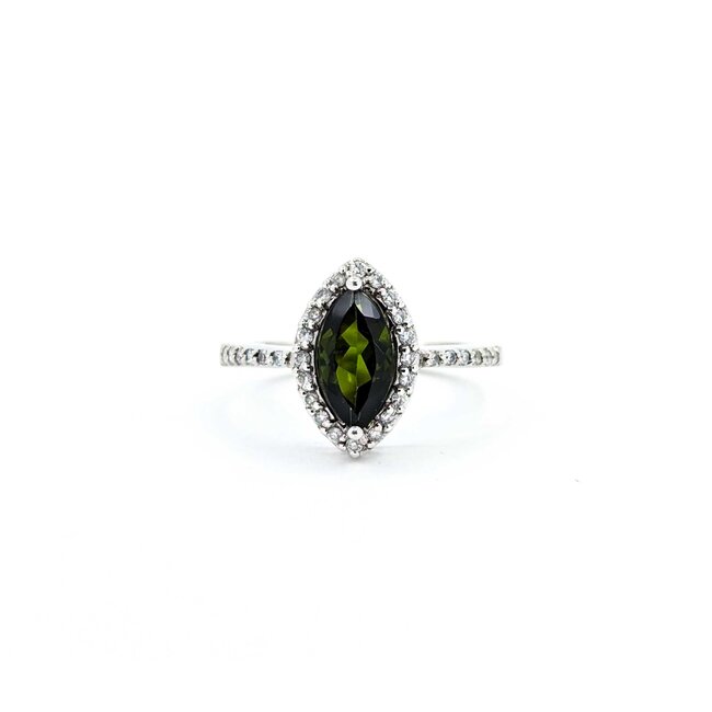 Ring Halo .25ctw Round Diamonds 1.05ct Green Tourmaline 14kw Sz7 3.84g 225030046