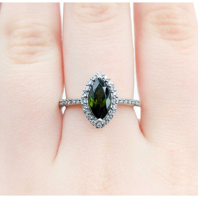 Ring Halo .25ctw Round Diamonds 1.05ct Green Tourmaline 14kw Sz7 3.84g 225030046