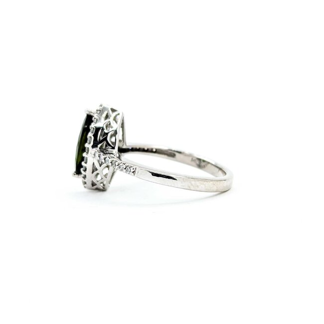 Ring Halo .25ctw Round Diamonds 1.05ct Green Tourmaline 14kw Sz7 3.84g 225030046