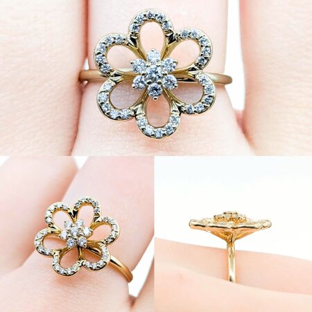 Ring Effy Floral .24ctw Round Diamonds 14ky Sz6.5 3.15g 225030047