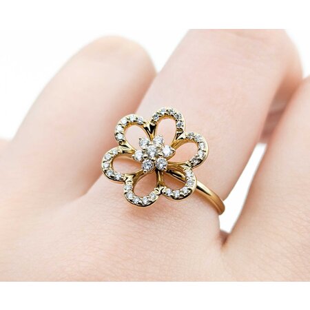 Ring Effy Floral .24ctw Round Diamonds 14ky Sz6.5 3.15g 225030047