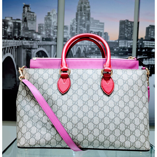 Handbag Gucci GG Supreme Canvas Pink & Red Leather 125035068
