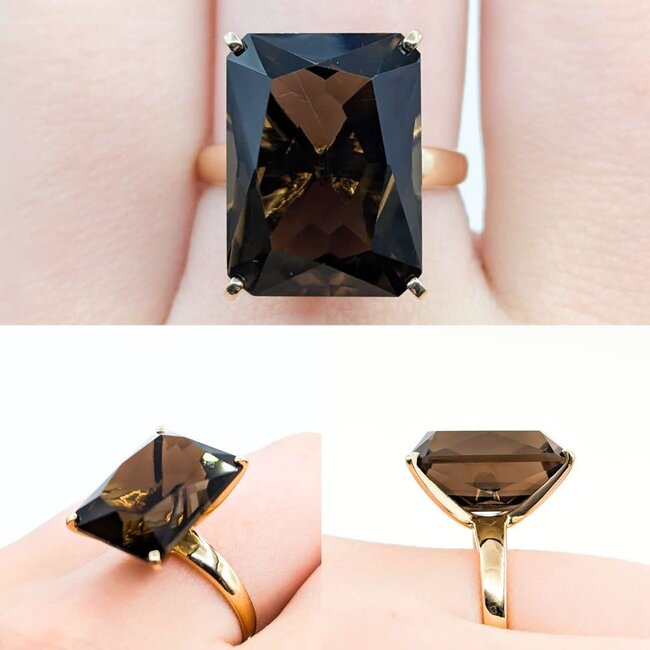Ring Solitaire 12.0ct Smokey Quartz 14ky Sz7.5 5.26g 225030051