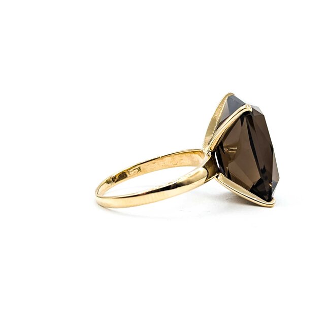 Ring Solitaire 12.0ct Smokey Quartz 14ky Sz7.5 5.26g 225030051