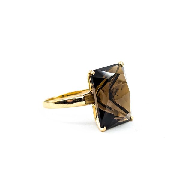 Ring Solitaire 12.0ct Smokey Quartz 14ky Sz7.5 5.26g 225030051