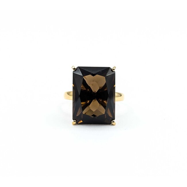 Ring Solitaire 12.0ct Smokey Quartz 14ky Sz7.5 5.26g 225030051