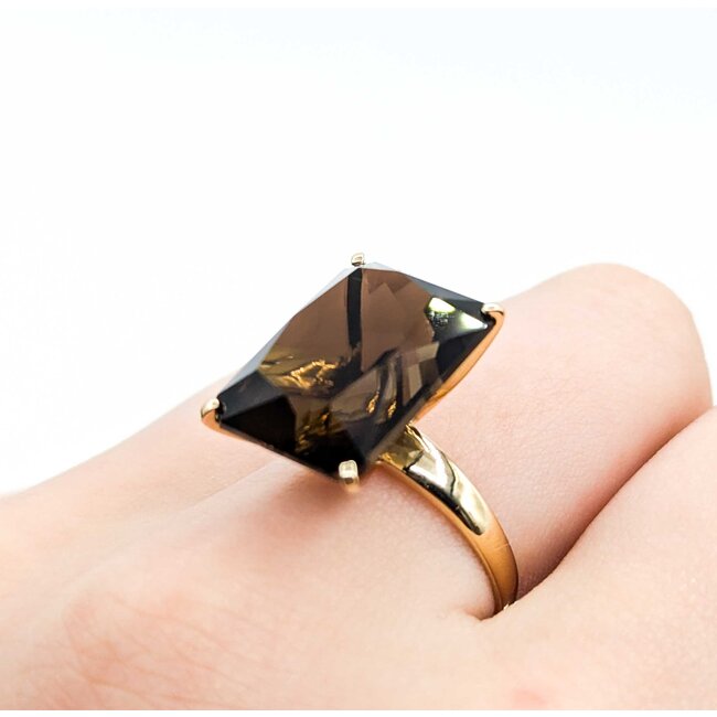Ring Solitaire 12.0ct Smokey Quartz 14ky Sz7.5 5.26g 225030051