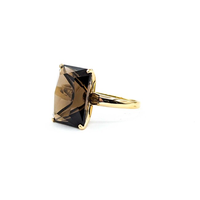 Ring Solitaire 12.0ct Smokey Quartz 14ky Sz7.5 5.26g 225030051