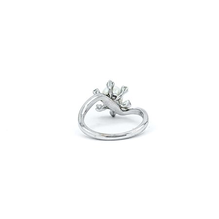 Ring Vintage Mid-Century Engraved .10ctw Single Cut Diamonds 7mm Pearl 14kw sz4.25 124110750