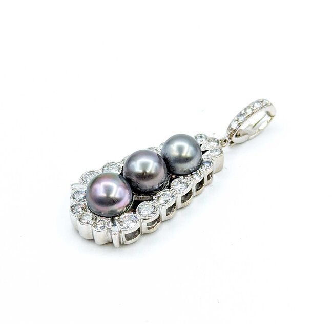 Pendant Enhancer Bail 2.10ctw Round Diamonds 8.5-9.2mm Tahitian Pearls 14kw 51x18mm 12.49g 225030081