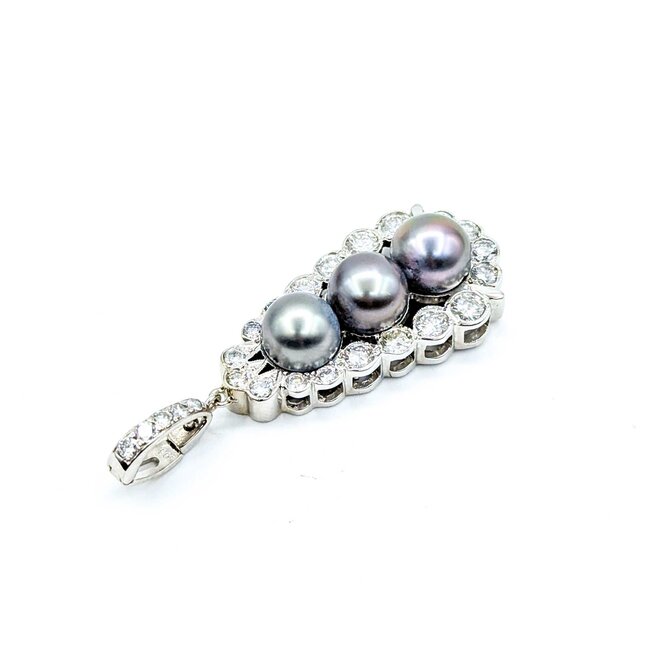 Pendant Enhancer Bail 2.10ctw Round Diamonds 8.5-9.2mm Tahitian Pearls 14kw 51x18mm 12.49g 225030081