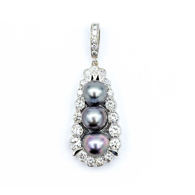 Pendant Enhancer Bail 2.10ctw Round Diamonds 8.5-9.2mm Tahitian Pearls 14kw 51x18mm 12.49g 225030081