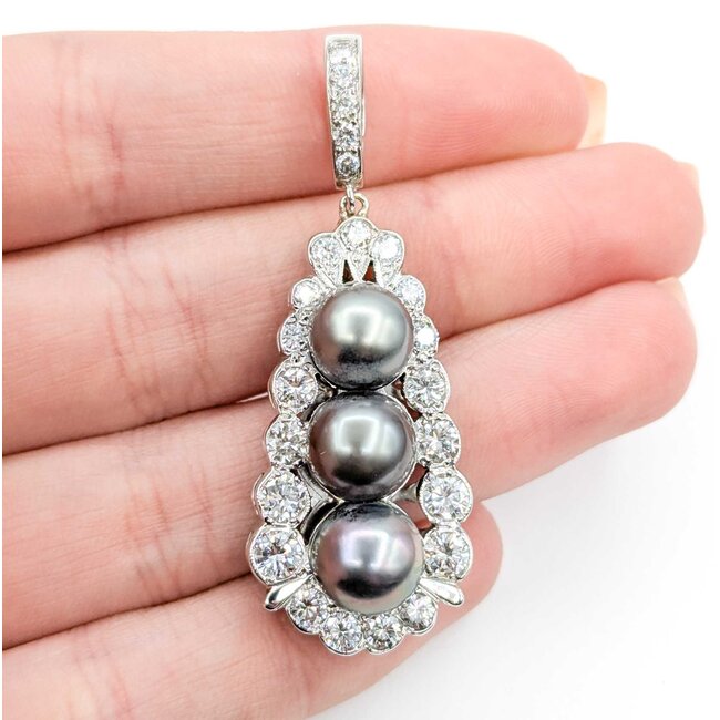 Pendant Enhancer Bail 2.10ctw Round Diamonds 8.5-9.2mm Tahitian Pearls 14kw 51x18mm 12.49g 225030081