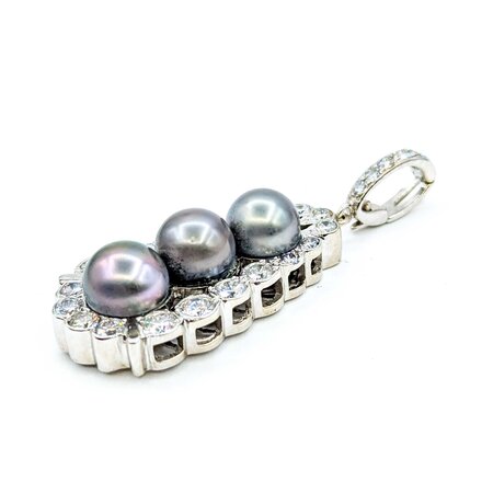 Pendant Enhancer Bail 2.10ctw Round Diamonds 8.5-9.2mm Tahitian Pearls 14kw 51x18mm 12.49g 225030081