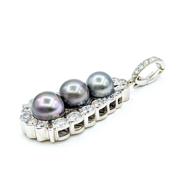 Pendant Enhancer Bail 2.10ctw Round Diamonds 8.5-9.2mm Tahitian Pearls 14kw 51x18mm 12.49g 225030081