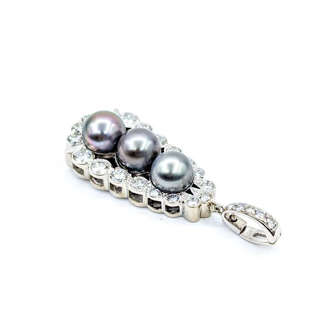 Pendant Enhancer Bail 2.10ctw Round Diamonds 8.5-9.2mm Tahitian Pearls 14kw 51x18mm 12.49g 225030081