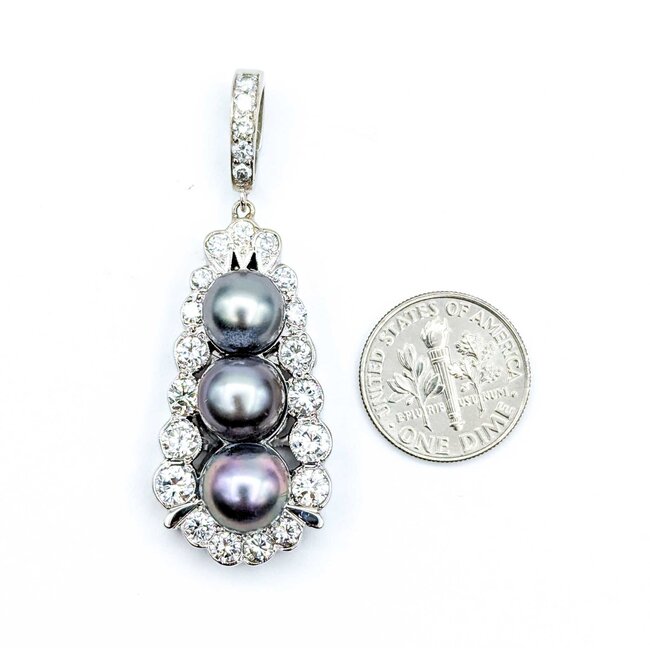 Pendant Enhancer Bail 2.10ctw Round Diamonds 8.5-9.2mm Tahitian Pearls 14kw 51x18mm 12.49g 225030081