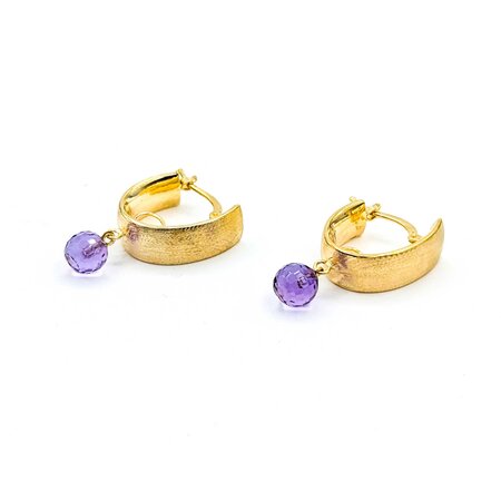 Earrings Basket Lever 6x6mm Briolette Amethyst 14ky .55x.25" 2.6g 125030016