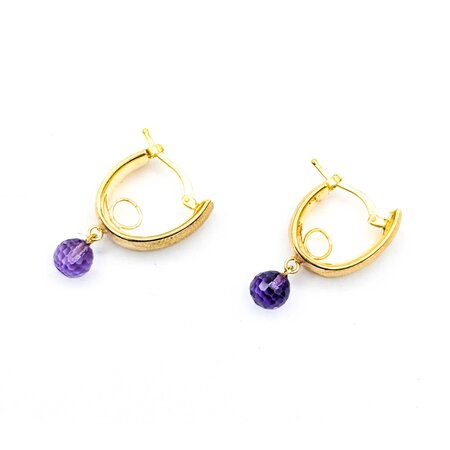 Earrings Basket Lever 6x6mm Briolette Amethyst 14ky .55x.25" 2.6g 125030016