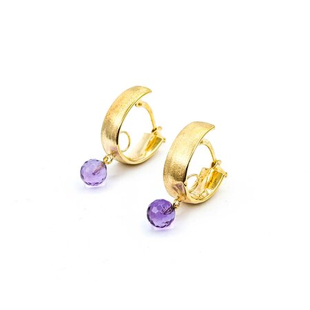 Earrings Basket Lever 6x6mm Briolette Amethyst 14ky .55x.25" 2.6g 125030016